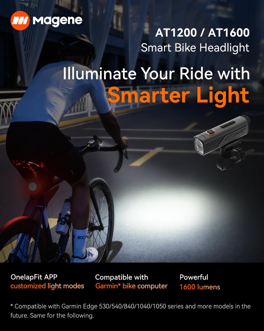 Luz Delantera Inteligente Magene AT1200 / AT1600 – Potencia, Seguridad y Conectividad