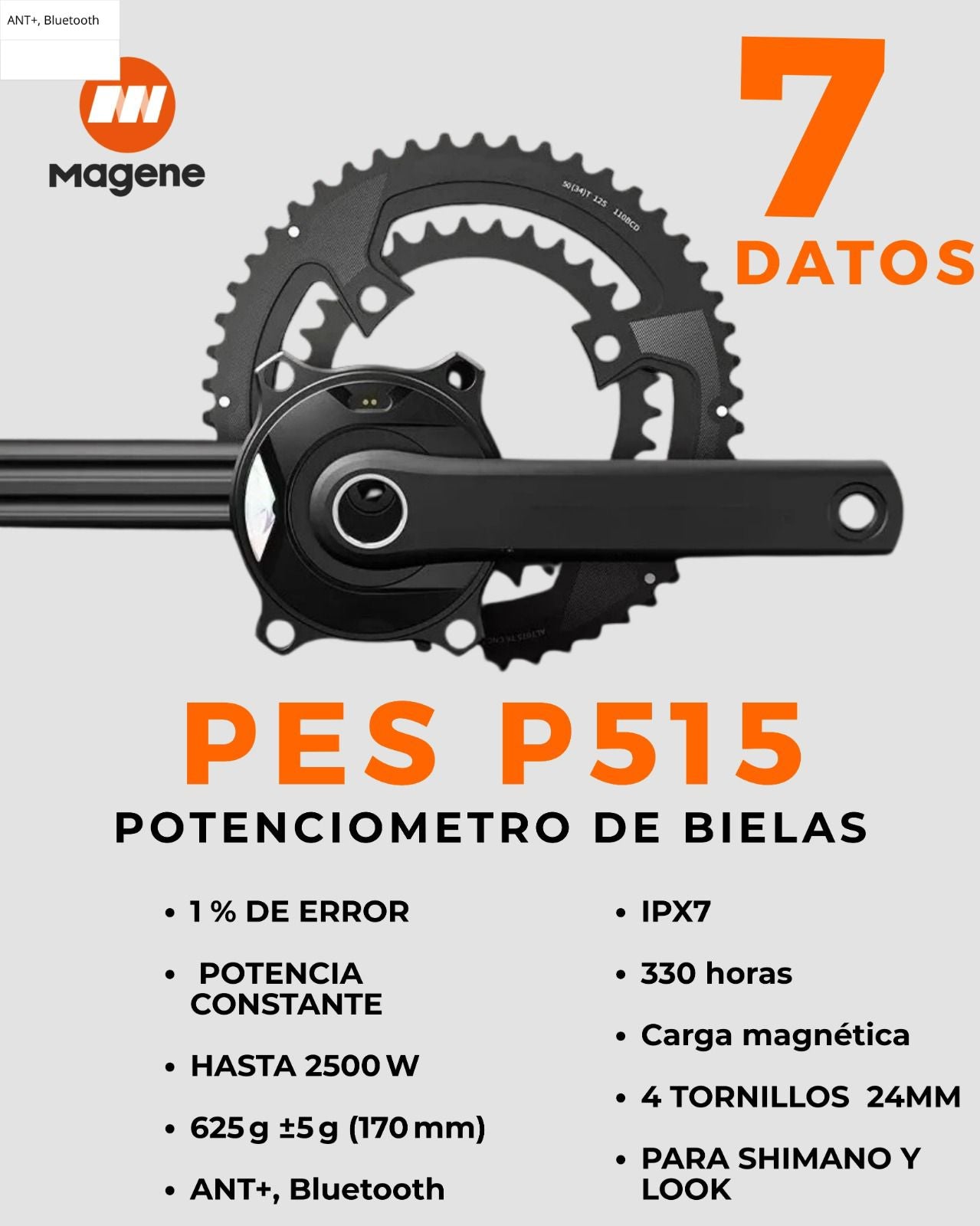 Potenciómetro Magene PES P515 2025 - Precisión de Potencia ±1%, Biela de Aluminio 7075, 240 Horas de Batería