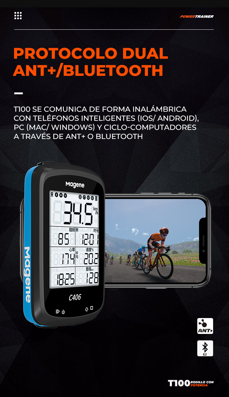 Simulador Inteligente Entrenador de bicicleta Magene  T100